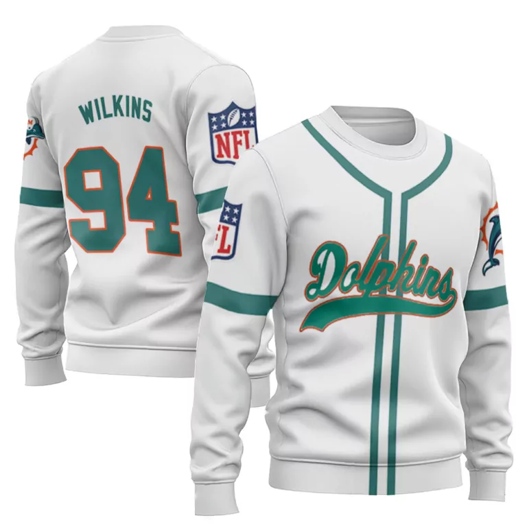 Wilkins 94 Dolphins Jersey White Men Teal Orange Throwback