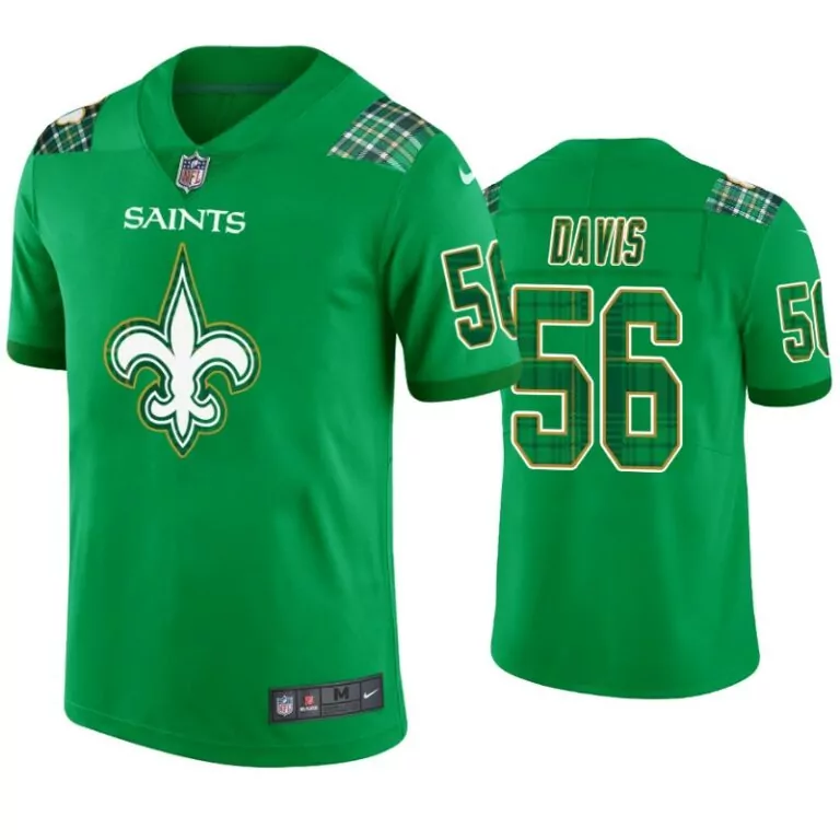 Demario Davis 56 Saints Jersey Green Men Split Design White Gold