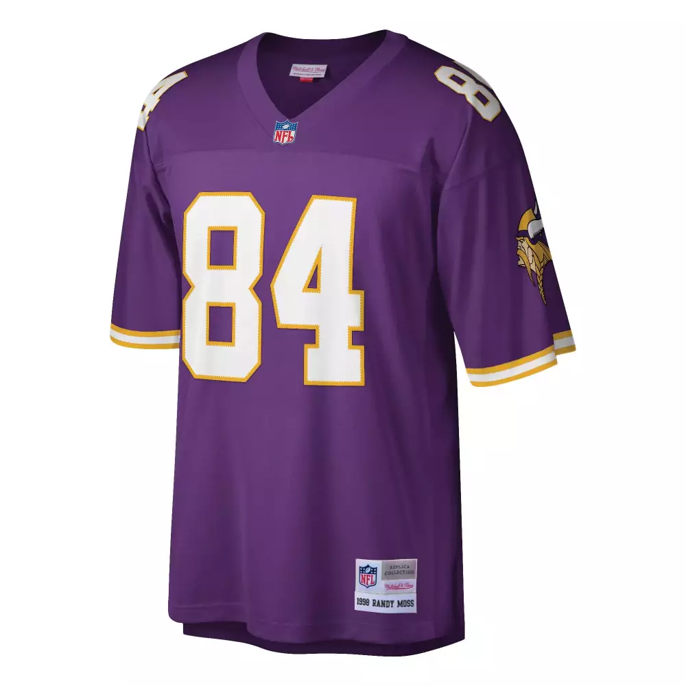 Randy Moss 84 Minnesota Vikings Jersey Purple 1998 Men Replica Yellow White Retired