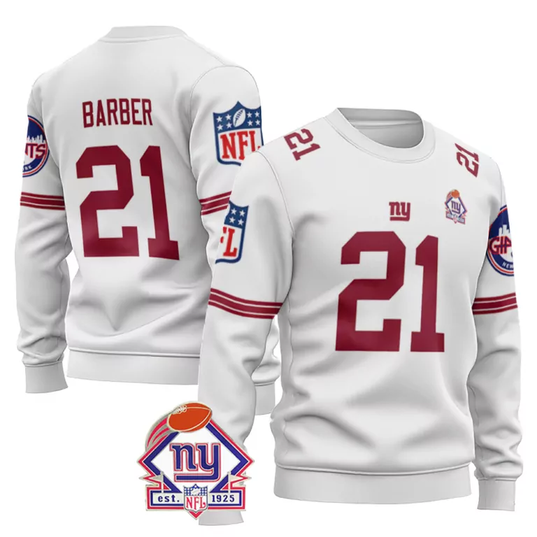 Tiki Barber 21 New York Giants Jersey White NY Sweatshirt Red Blue Vapor Limited