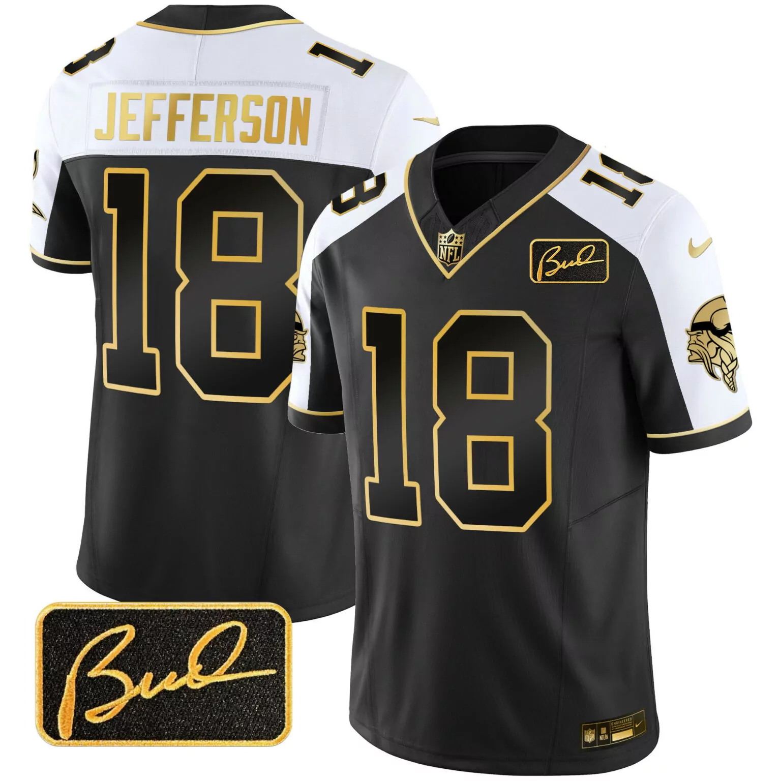 Justin Jefferson 18 Jersey Black New Orleans Saints Bud Signature Vikings Mascot Helmet