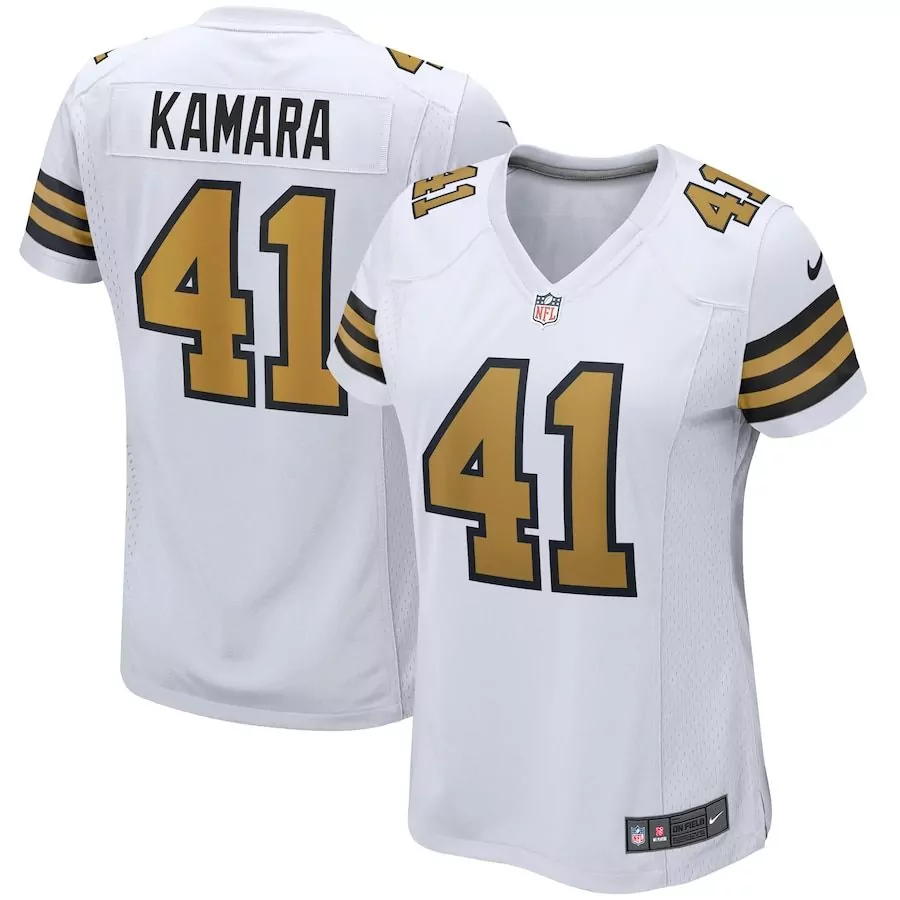 Alvin Kamara 41 Jersey White New Orleans Saints Women Black Gold Alternate Game