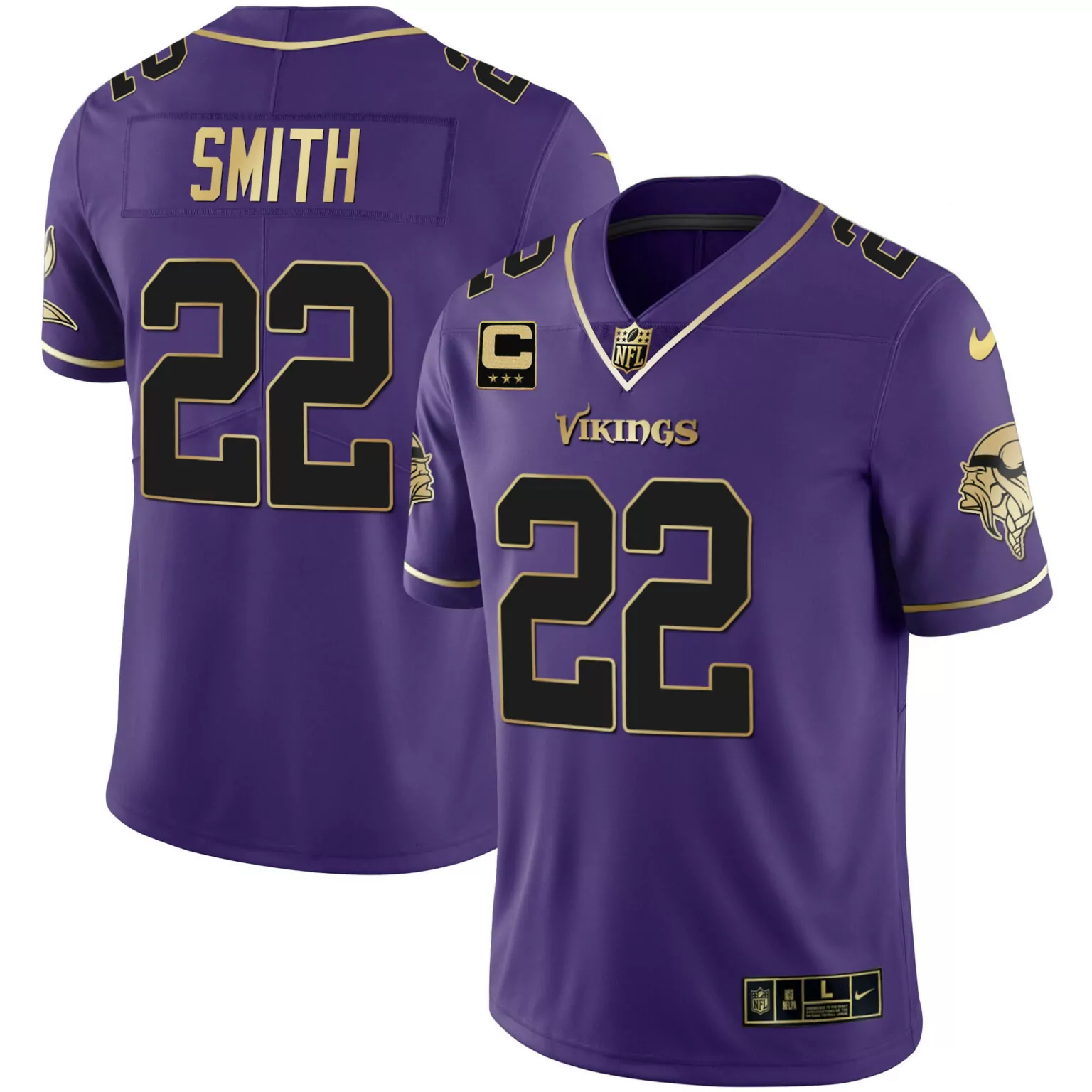 Harrison Smith 22 Vikings Jersey Purple Captain's Men Nike Vapor Untouchable Gold