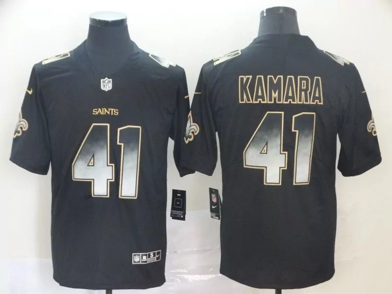 Alvin Kamara 41 Jersey Black New Orleans Saints Men Replica Gold Silver Vapor