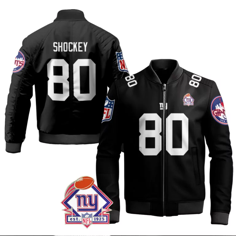 Jeremy Shockey 80 New York Giants Jersey Black NFL 100th Season Team Men Bomber Jacket