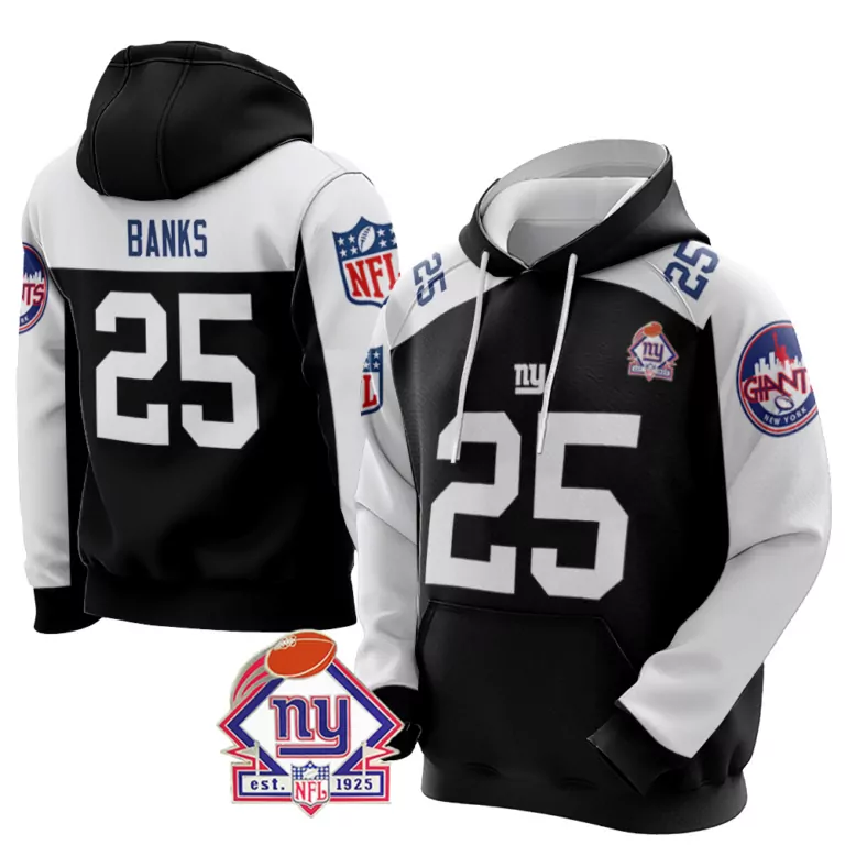 Deonte Banks 25 New York Giants Jersey Black Men Hoodie Split White Vapor Limited