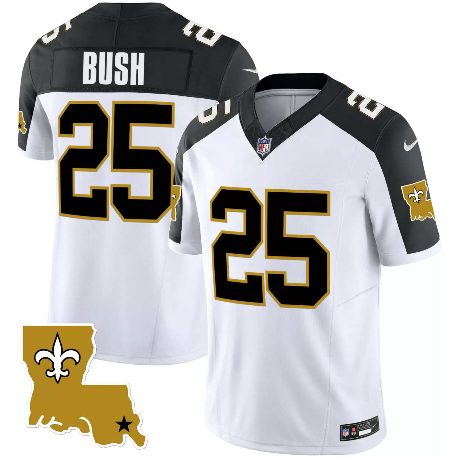 Reggie Bush 25 New Orleans Saints Jersey White Louisiana Men Authentic Alternate