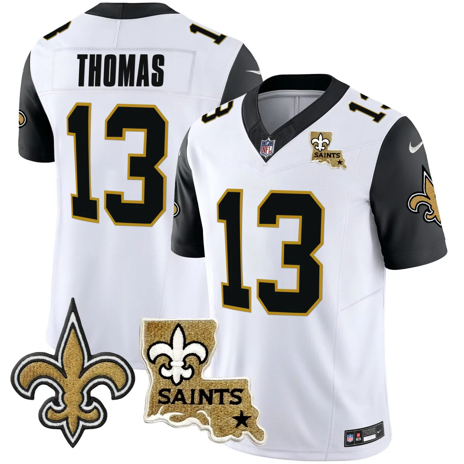 Michael Thomas 13 Jersey White New Orleans Saints Fleur-de-lis Louisiana Outline "saints"