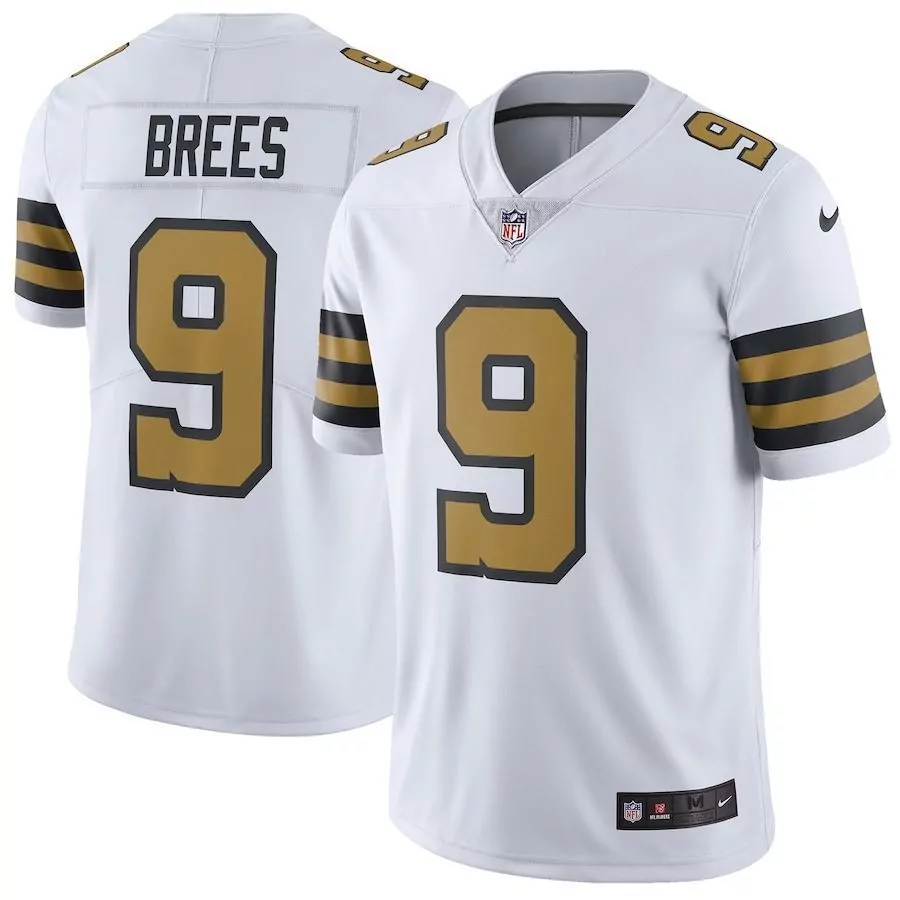 Drew Brees 9 New Orleans Saints Jersey White Men Gold Black Vapor Rush