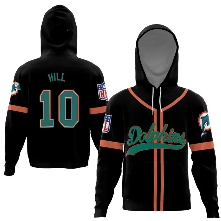Tyreek Hill 10 Miami Dolphins Jersey Black Men Hoodie Teal Orange Throwback