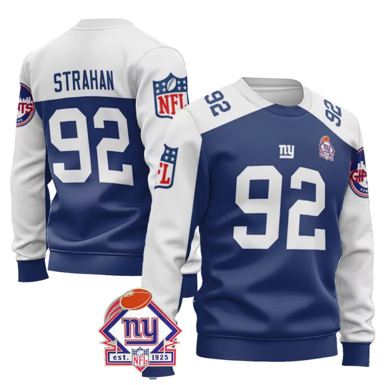 Michael Strahan 92 Jersey Blue New York Giants Men Sweatshirt White Vapor Limited