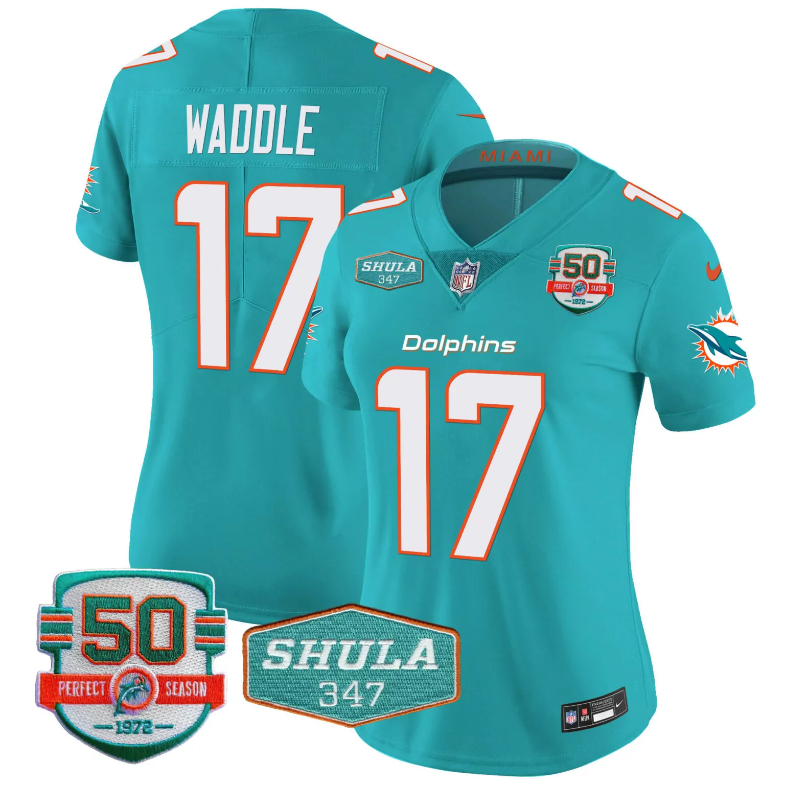 Jaylen Waddle 17 Dolphins Jersey Teal 50th Perfect Season 50 1972 Shula 347 Men Standard