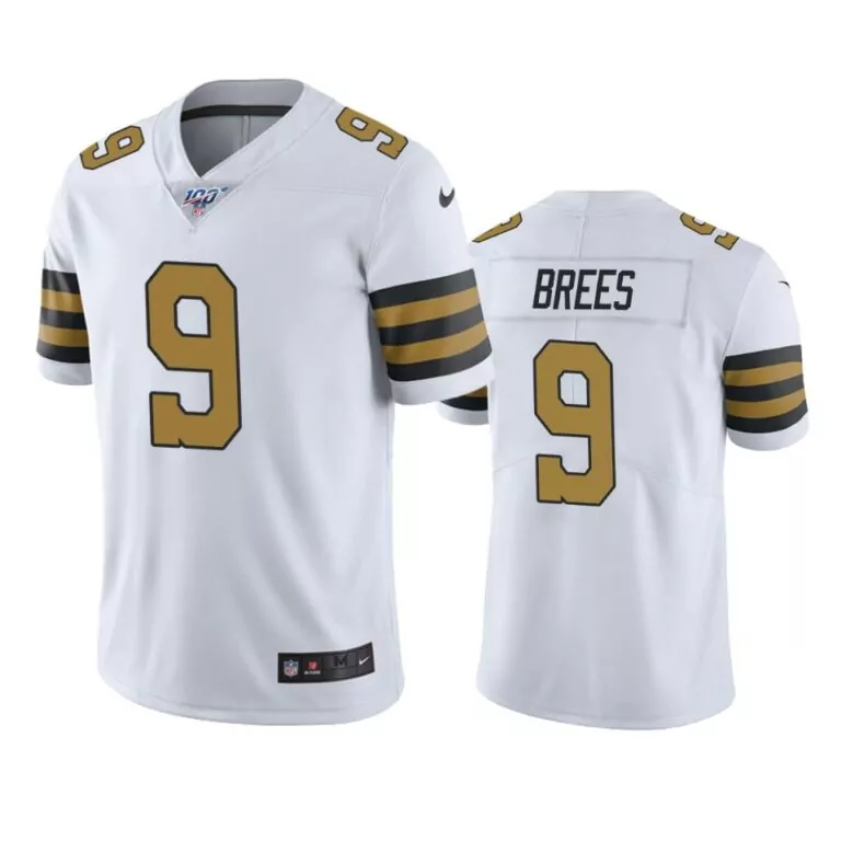 Drew Brees 9 New Orleans Saints Jersey White Men Replica Black Gold Rush