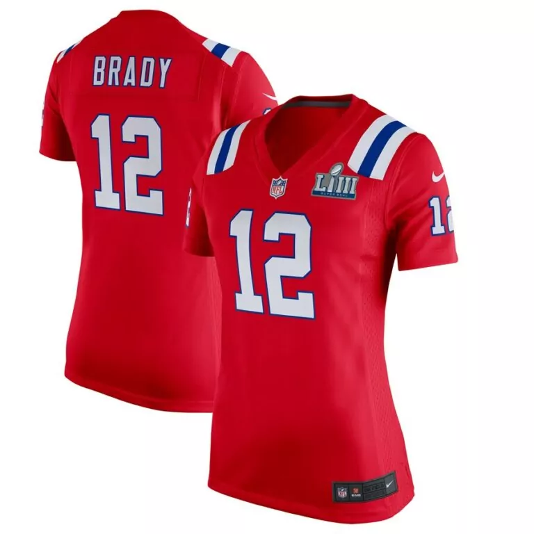 Tom Brady 12 New England Patriots Jersey Red Super Bowl Liii Men Alternate Blue White