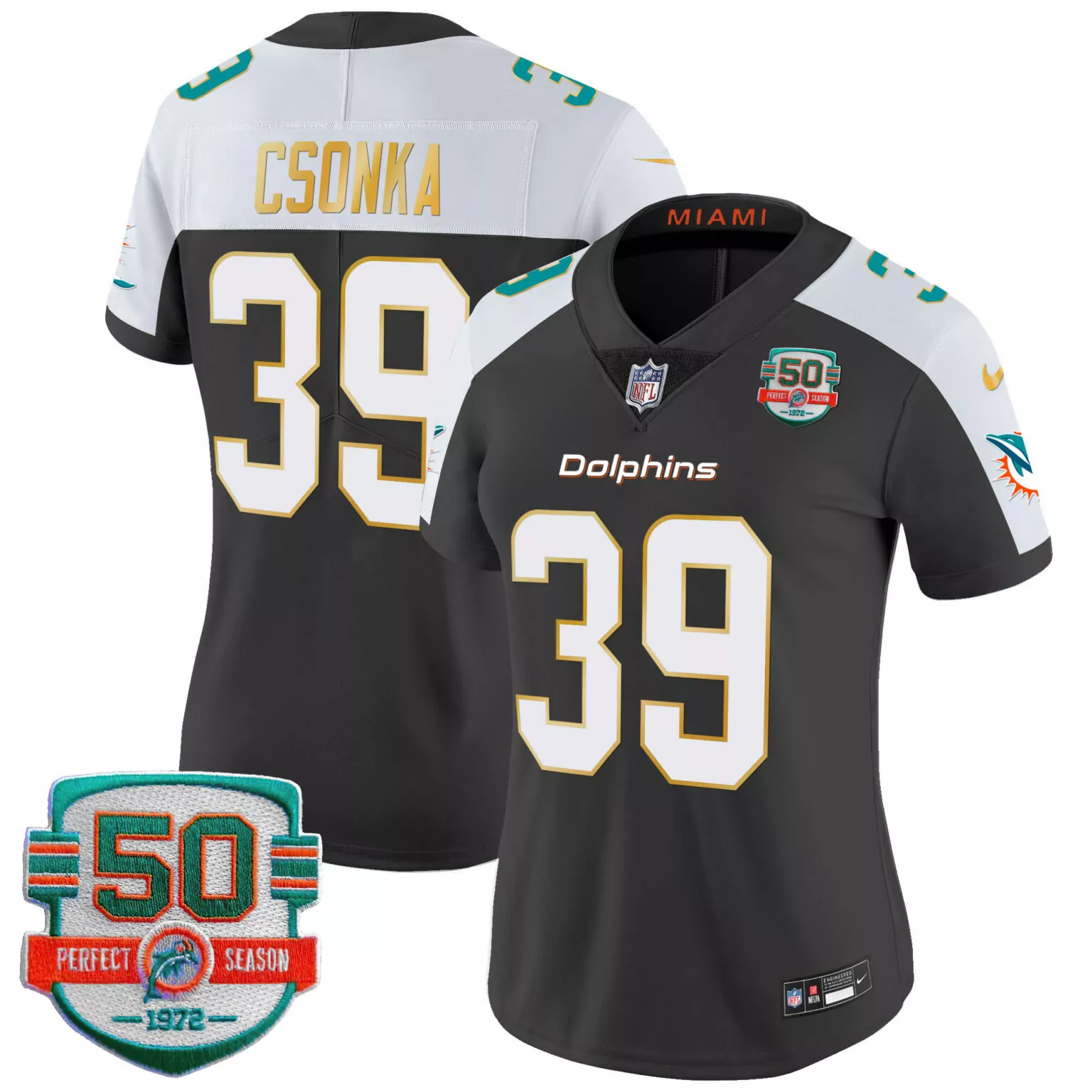 Larry Csonka 39 Dolphins Jersey Black 50th Perfect Season 1972 Men Alternate Throwback Design