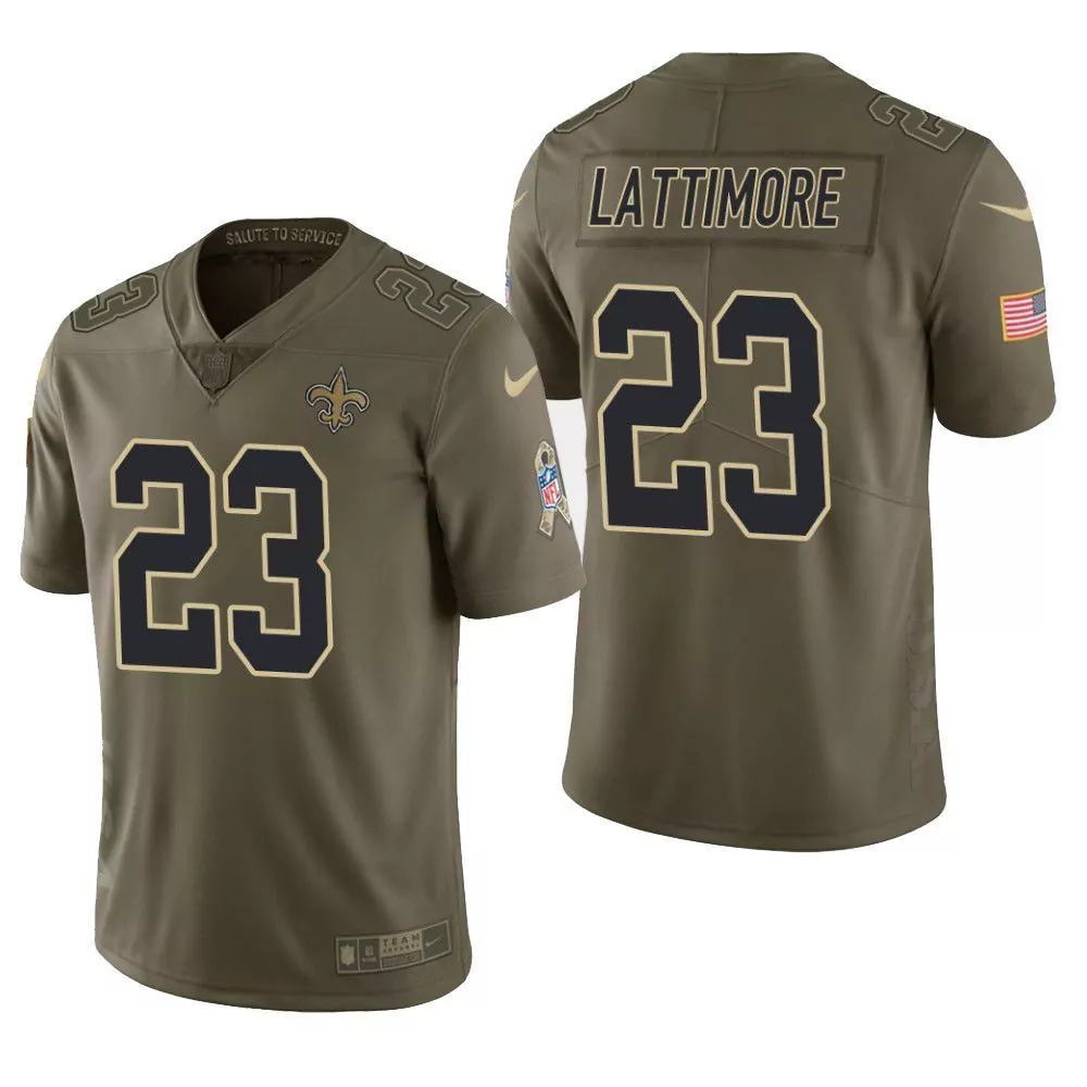 Marshon Lattimore 23 Jersey Olive Green Salute To Service New Orleans Saints American Flag