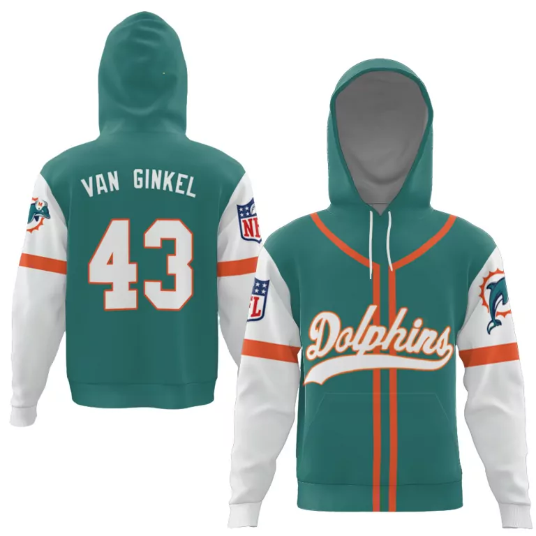 Kevin Ginkel 43 Miami Dolphins Jersey Teal Hoodie White Orange Throwback Alternate