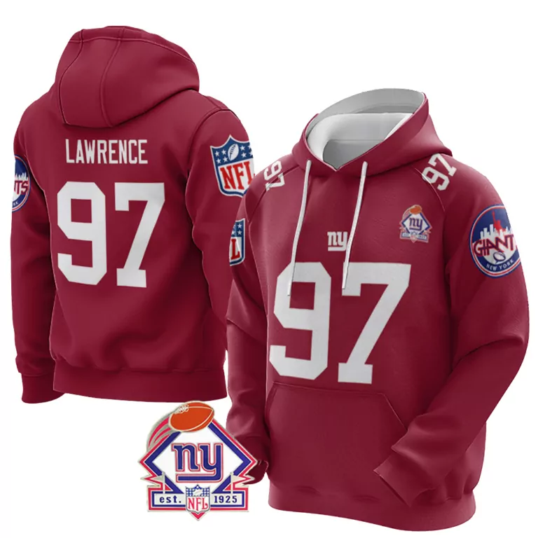 Dexter Lawrence 97 Jersey Maroon New York Giants NY 1925 2023 Men Hoodie White Vapor