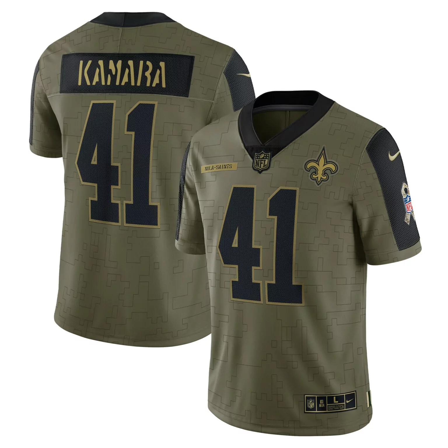Alvin Kamara 41 Jersey Olive Salute To Service New Orleans Saints Men Alternate Custom Design