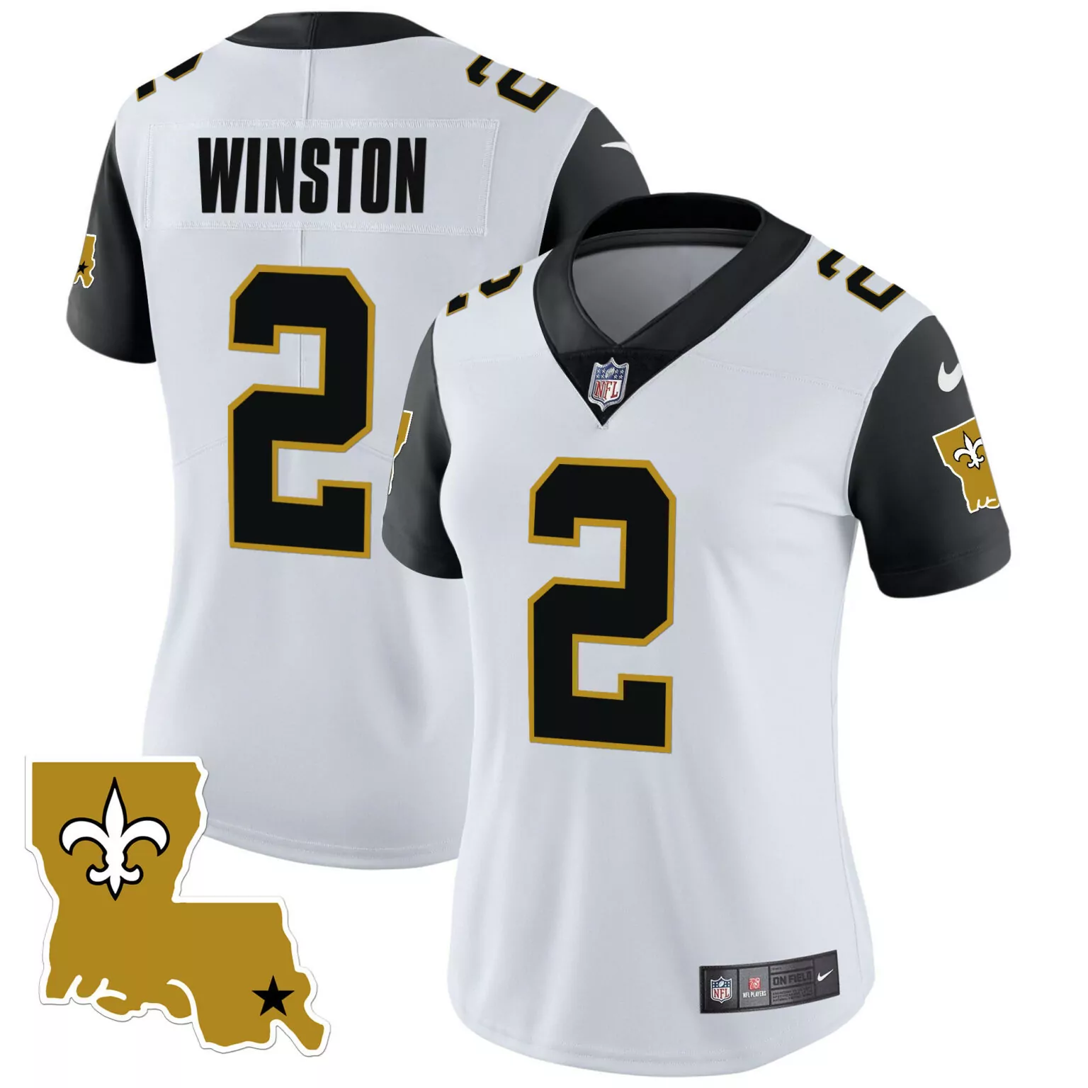 Jameis Winston 2 Jersey White New Orleans Saints Field Men Alternate Black Gold Legacy