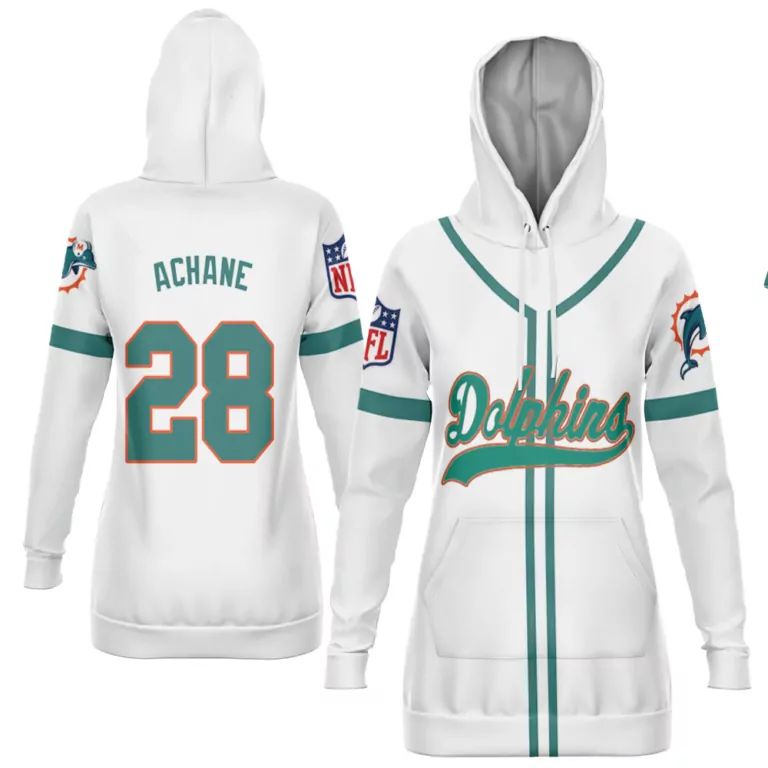 De'von Achane 28 Dolphins Jersey White Hoodie Teal Orange Throwback