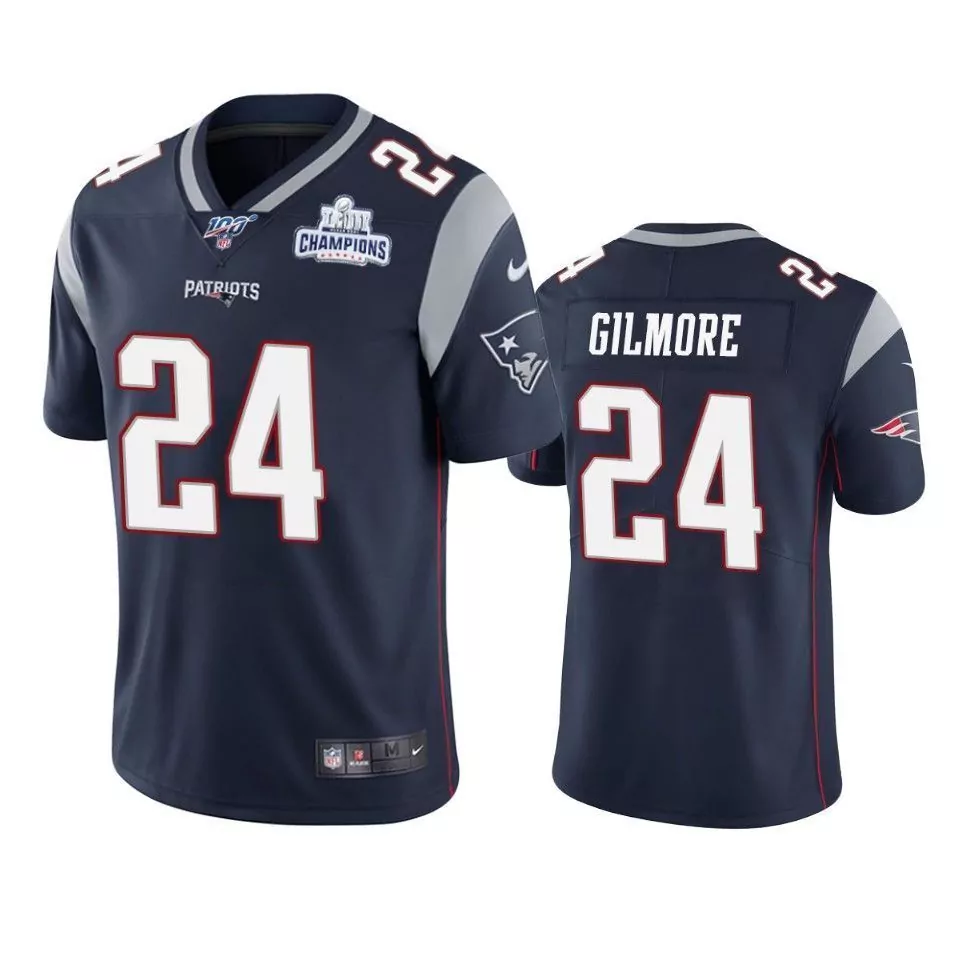 Stephon Gilmore 24 Patriots Jersey Navy Super Bowl Liii Champions Men NFL Gray White