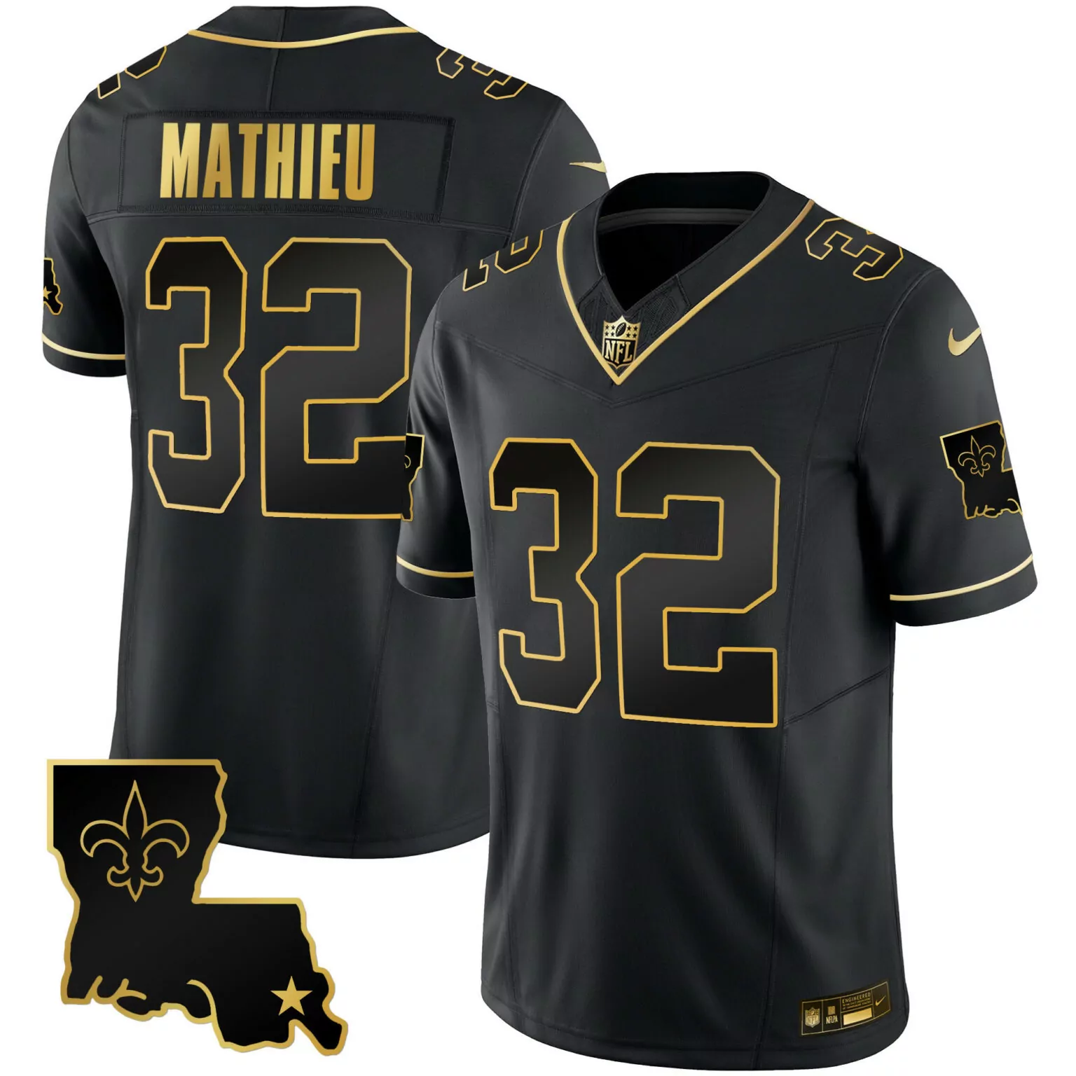 Tyrann Mathieu 32 Jersey Black New Orleans Saints Louisiana Outline Fleur-de-lis