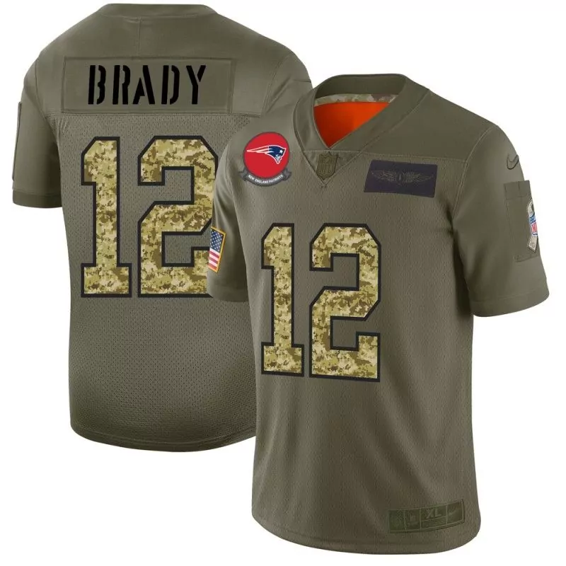 Tom Brady 12 New England Patriots Jersey Olive Green Salute To Service Us Flag Men