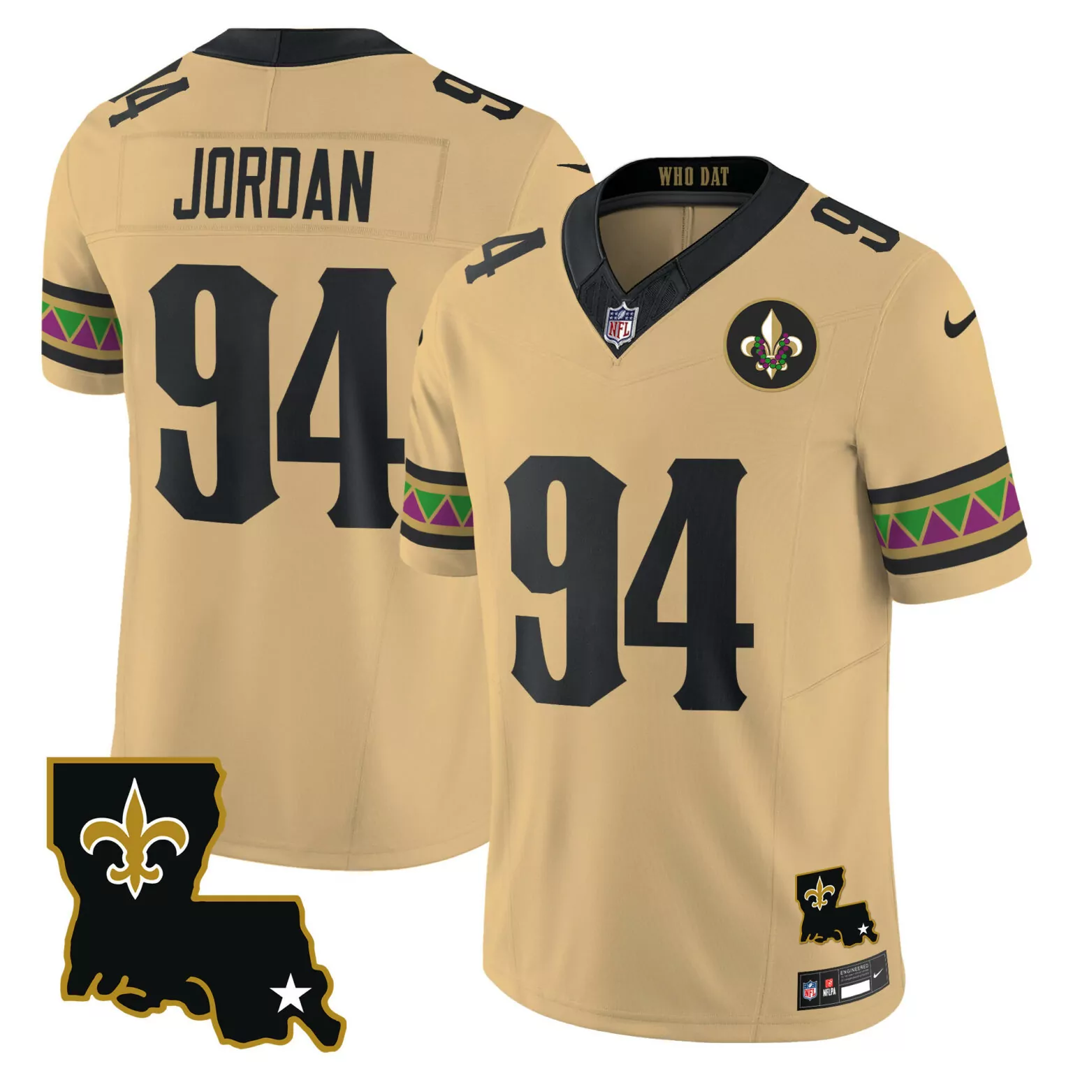 Jordan 94 New Orleans Saints Jersey Gold City Connect Men Alternate Custom Design