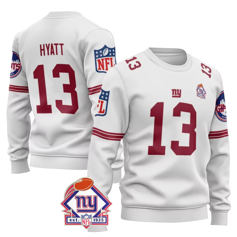 Jalin Hyatt 13 New York Giants Jersey White Men Sweatshirt Maroon Vapor Limited