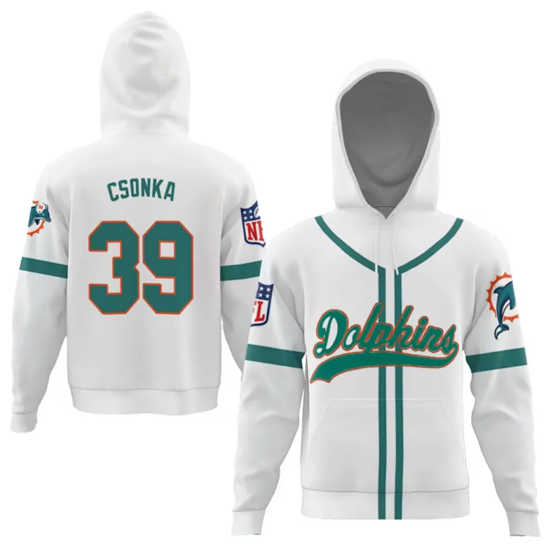 Larry Csonka 39 Miami Dolphins Jersey White Men Hoodie Teal Orange Throwback