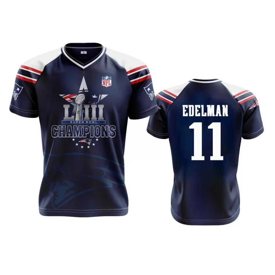Julian Edelman 11 Jersey Navy Blue Super Bowl Liii New England Patriots Champions