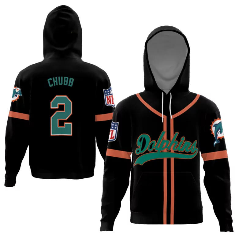 Chubb 2 Dolphins Jersey Black Player Hoodie Orange Teal Throwback