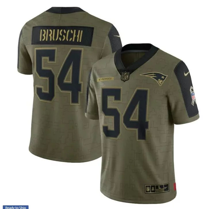 Tedy Bruschi 54 Jersey Olive Green Salute To Service New England Patriots American Football