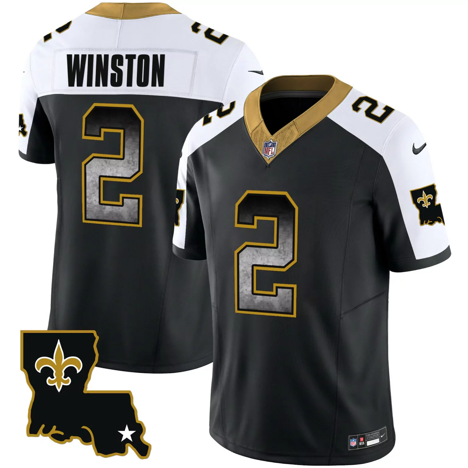 Jameis Winston 2 Jersey Black New Orleans Saints Men Player White Gold Alternate