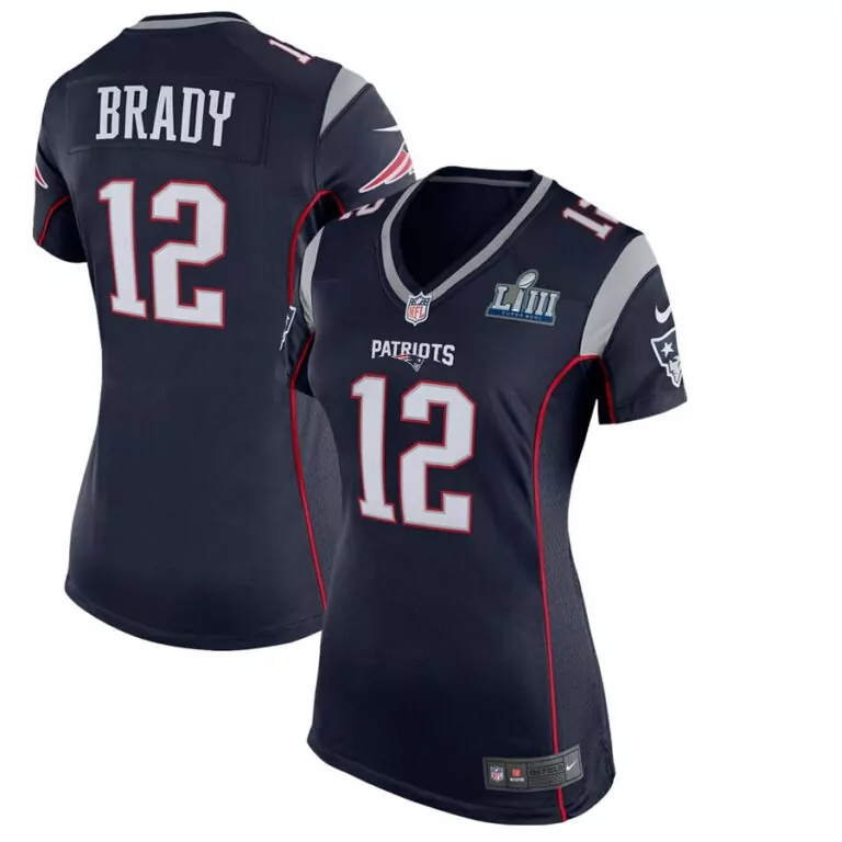 Tom Brady 12 Patriots Jersey Navy Blue Super Bowl Liii Women NFL Silver Red Game