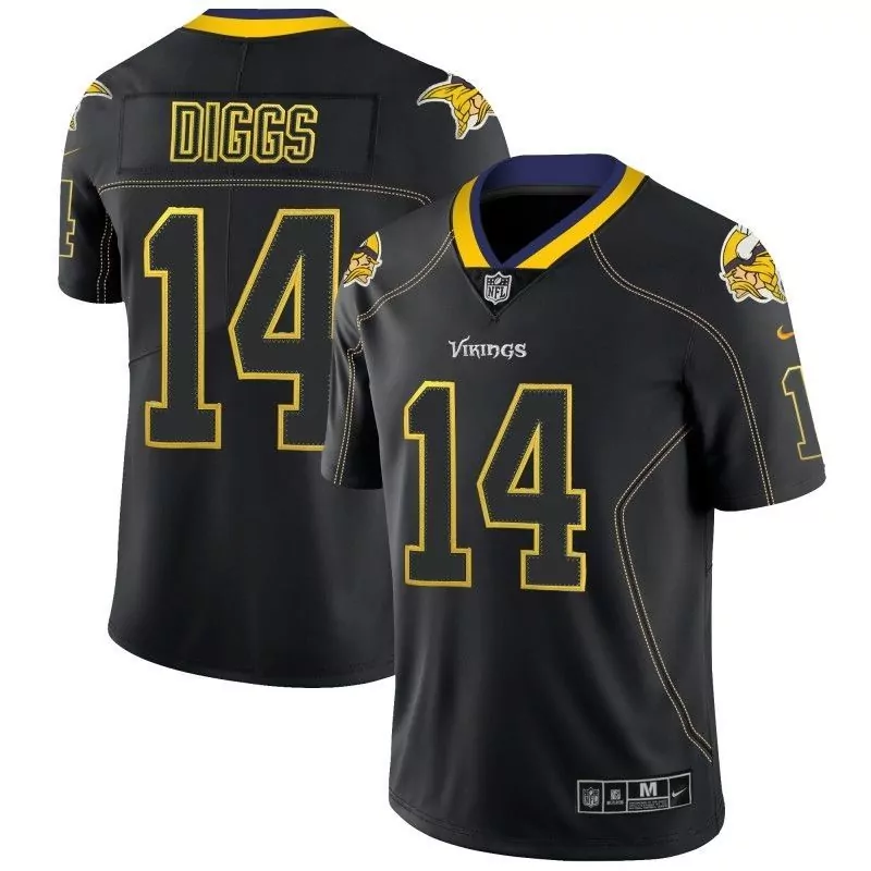 Stefon Diggs 14 Vikings Jersey Black Men Player Gold Yellow Purple Classic