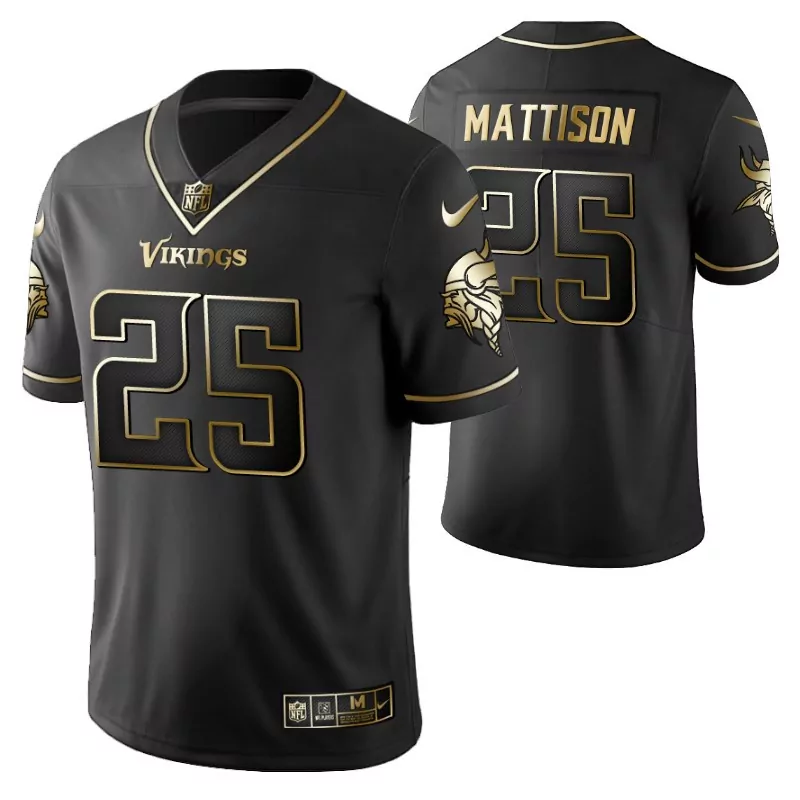 Alexander Mattison 25 Vikings Jersey Black Men Replica Gold