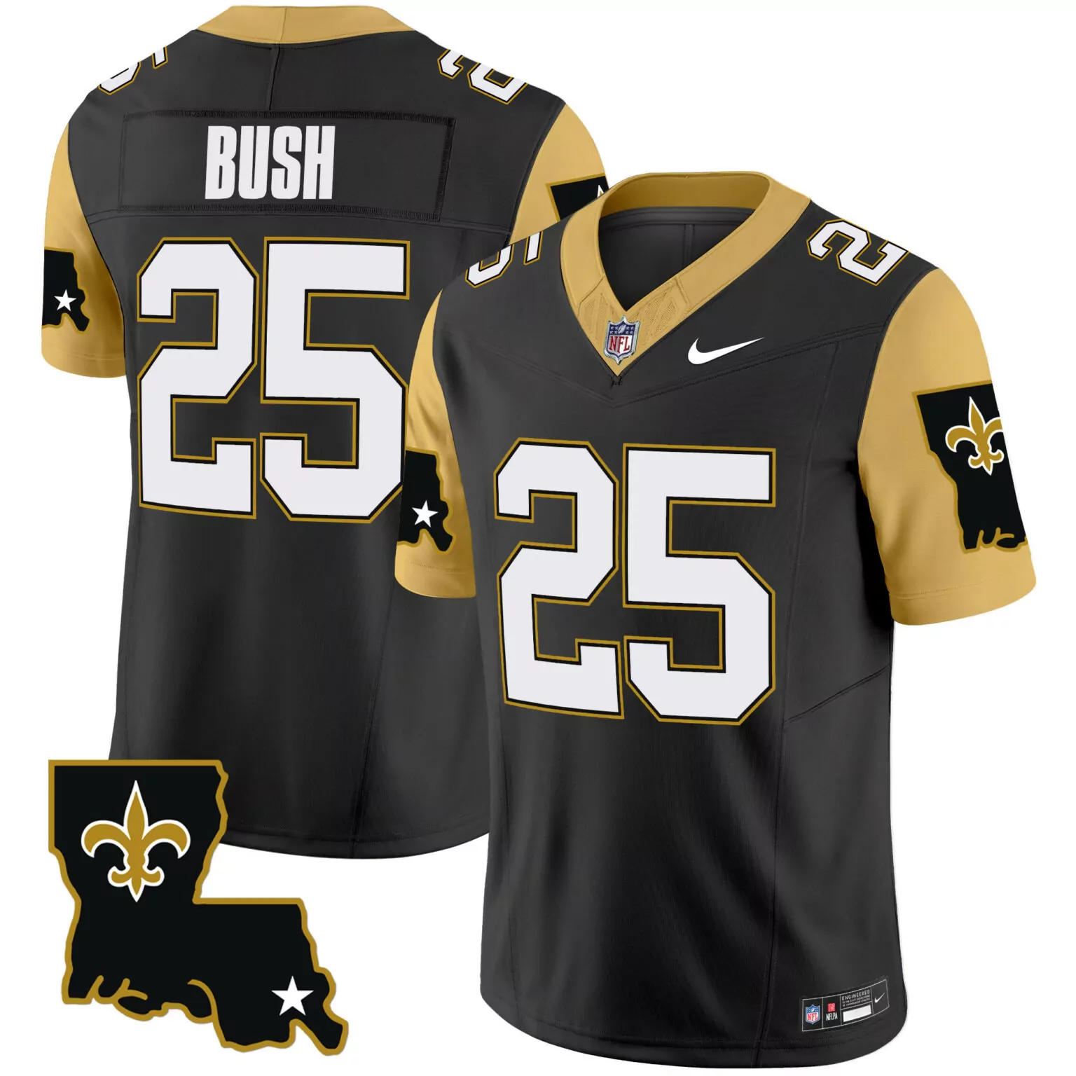 Reggie Bush 25 New Orleans Saints Jersey Black Nflpa Men Replica Alternate Gold Legacy