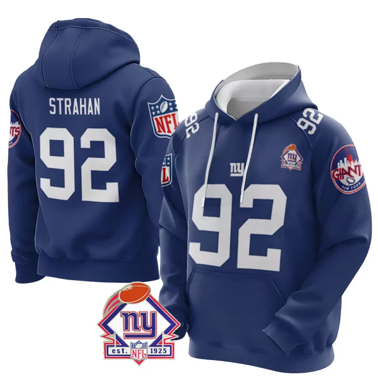 Michael Strahan 92 Jersey Royal Blue Anniversary New York Giants Men Hoodie White