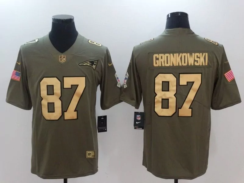 Rob Gronkowski 87 Jersey Olive Green Salute To Service New England Patriots American Flag