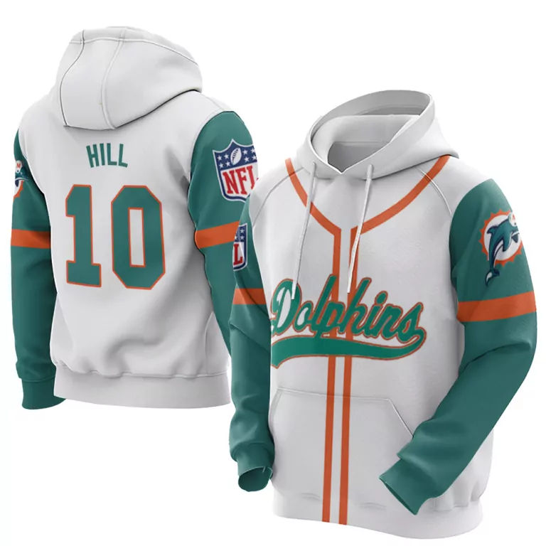 Tyreek Hill 10 Miami Dolphins Jersey White Men Hoodie Teal Orange Throwback