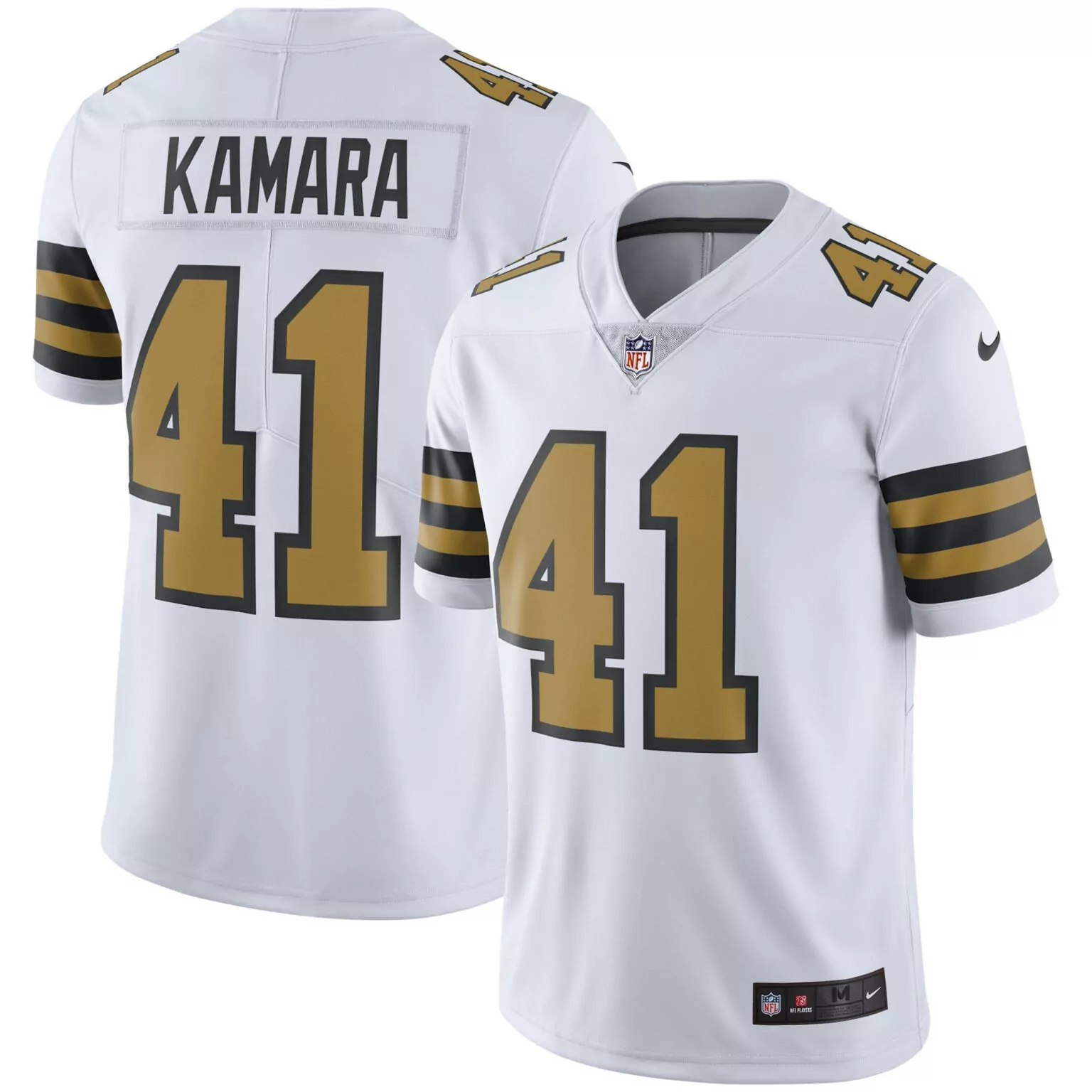 Alvin Kamara 41 Jersey White New Orleans Saints Men Alternate Gold Black Vapor Rush
