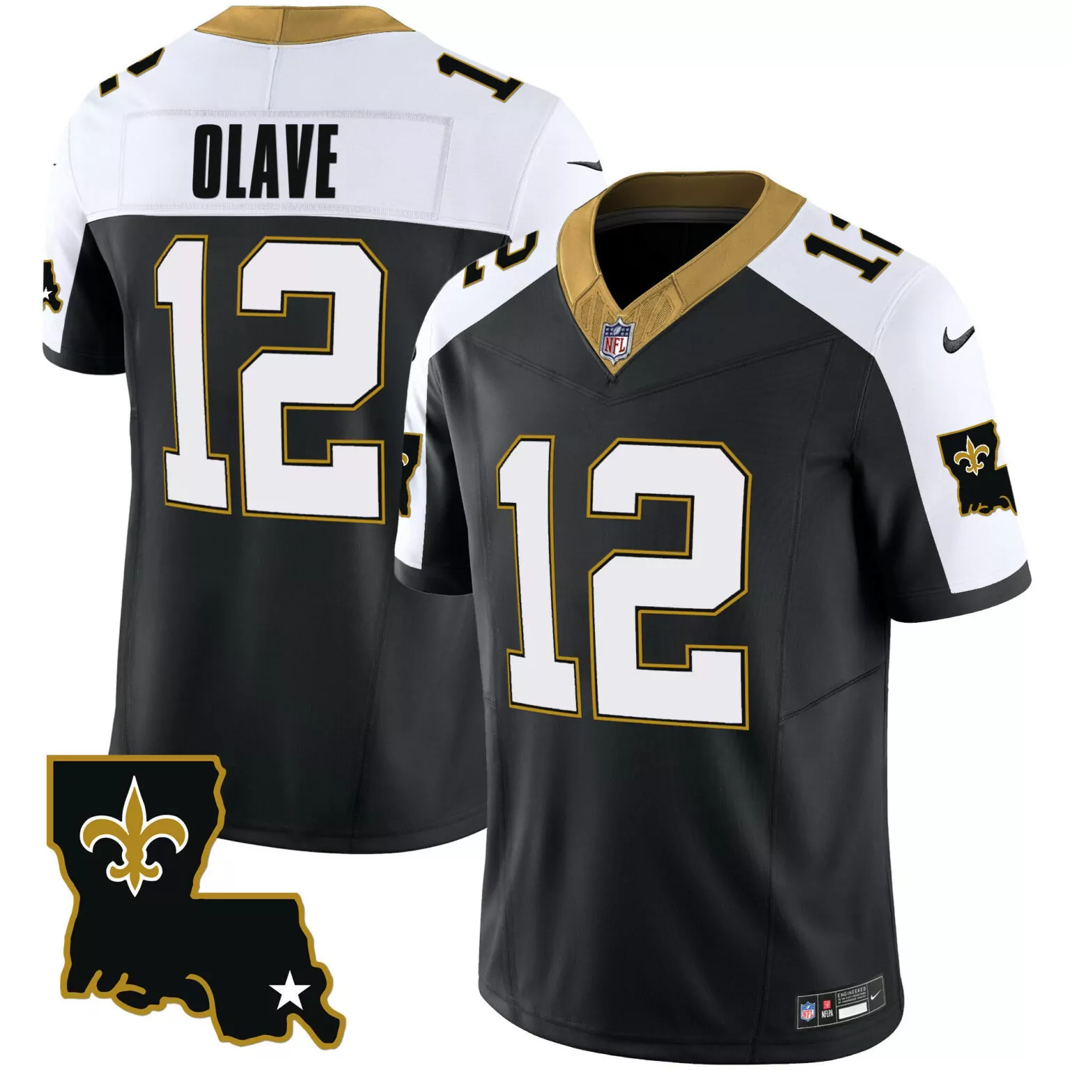 Chris Olave 12 New Orleans Saints Jersey Black Nflpa Men Replica White Gold Alternate