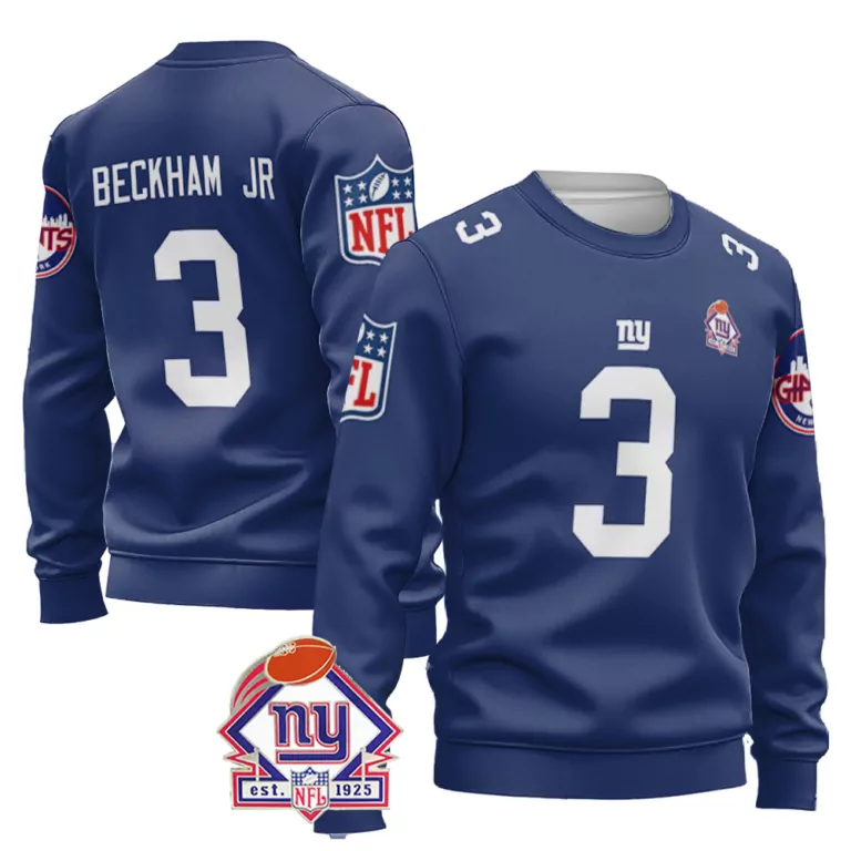 Odell Beckham 3 New York Giants Jersey Royal Blue NFL 100th Season NY Men Sweatshirt