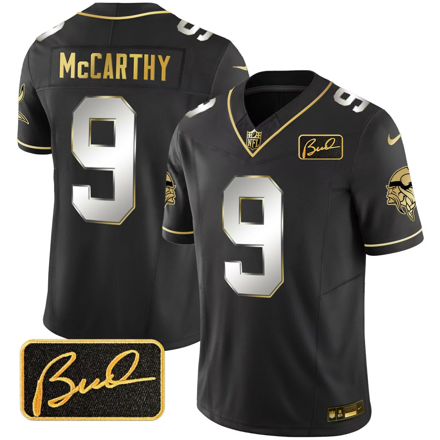 Mccarthy 9 Minnesota Vikings Jersey Black Bud Light Men Gold Silver v2 All Stitched