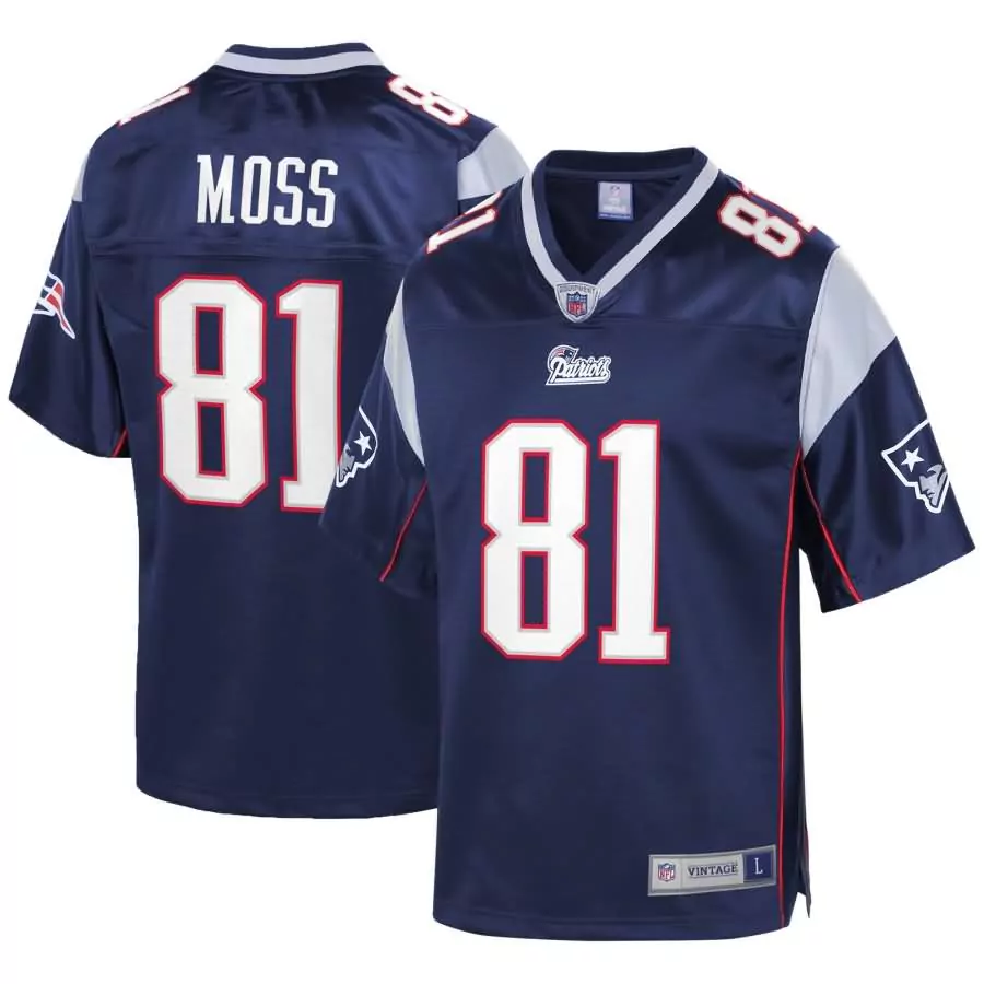 Randy Moss 81 Jersey Navy Blue Vintage New England Patriots Men Silver Red Pro Retired