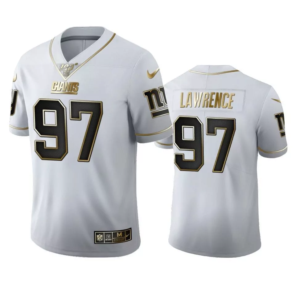 Dexter Lawrence 97 Giants Jersey White Men NFL Black Gold