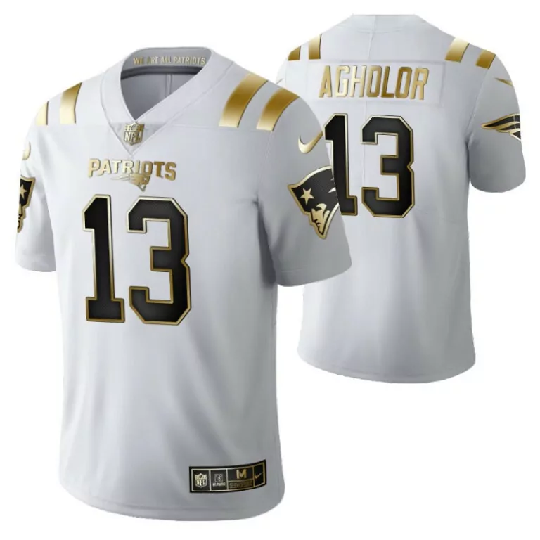 Nelson Agholor 13 Patriots Jersey White Men Player Alternate Gold Black