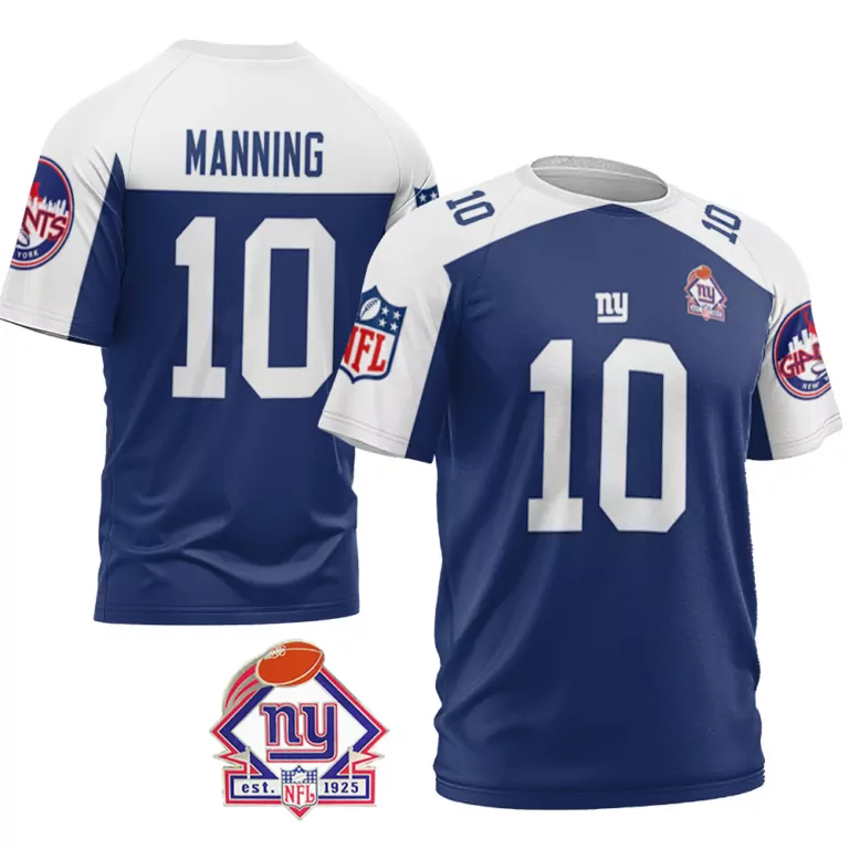 Eli Manning 10 New York Giants Jersey Blue NFL Centennial Men Split Design White